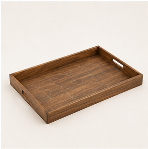 Handcrafted Rectangular Acacia <b>Wooden</b> Serving Tray With Handles Decorative Geometric Inlay Platter For Breakfast in <b>Bed</b> Coffee - Product Image 1