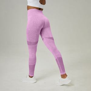 Legging de yoga taille haute élastique sans couture, longueur intégrale, avec effet froncé aux fesses, empiècement en maille, push-up, pour fitness et entraînement, séchage rapide, bleu - Product Image 3