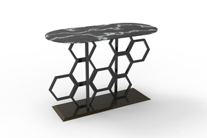 Console contemporaine de luxe avec plateau en marbre noir et base sculpturale en nid d'abeille - Product Image 5