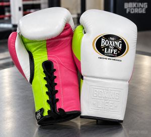 No Boxing No Life Guantes de Boxeo de Cuero con Cordones Blanco Rosa Verde Unisex Equipo de Entrenamiento Hecho en México - Product Image 4