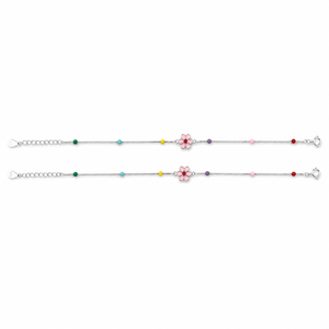 925 Sterling Silver Pink Flower <b>Anklet</b> with Multicolor Bead Accents High Polish Floral Style Jewelry for Women Girls Daily Wear - Product Image 5