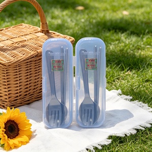 Portable Plastic Flatware Set Travel Cutlery Kit with <b>Storage</b> <b>Box</b> Colorful Picnic Spoon Fork Knife for Outdoor Use - Product Image 1