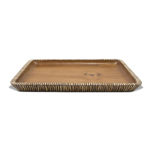 Food Grade Suar Wood With Dark Coconut <b>Shell</b> Inlay Large Square Serving Tray <b>Light</b> Brown Forty And Thirty Centimeters Fine Decor - Product Image 1