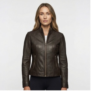 Chaqueta de cuero genuino de Invierno para mujer con logotipo frontal con cremallera Estilo de motocicleta transpirable Ajuste personalizado - Product Image 1