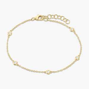 Bezel Set Lab Grown Diamond Chain Station <b>Bracelet</b> Custom 10kt 14K 18K <b>Solid</b> Gold Dainty 7inch Layering <b>Bracelets</b> Factory Price - Product Image 1