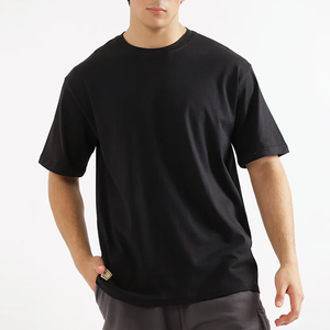 Superbe T-shirt en coton noir 100 % coton pour homme, col rond, manches courtes, coupe classique, décontracté, en jersey tricoté uni, teinture unie, vente en gros - Product Image 6