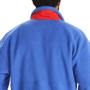 Men's Blue <b>Fleece</b> Quarter-Zip <b>Jacket</b> <b>With</b> Pockets Casual Autumn Wear Regular Fit Polyester Material - Product Image 3