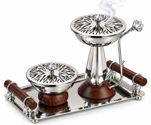 Middle Eastern incense <b>burning</b> <b>kit</b> <b>Wooden</b> bakhoor burner stainless steel Oudh Burner For Decoration - Product Image 6