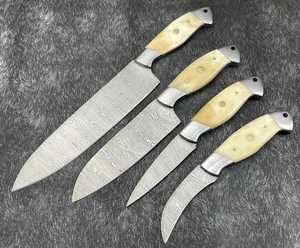 Juego de cuchillos de cocina japoneses de acero de Damasco hechos a mano Clásicos al por mayor, 4 piezas, cuchillo de Chef con mango de hueso de camello, juego de cuatro piezas - Product Image 2