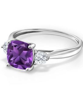Anillo de Compromiso, Boda o Aniversario de Lujo, Chapado en Oro Blanco de 14K con Amatista, para Mujer, Plata de Ley con Piedra Preciosa - Product Image 2