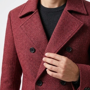 Trench Herringbone Twill Overcoat Winter <b>Warm</b> <b>Coat</b> <b>Men</b> 2026 New Slim Autumn British <b>Men's</b> Long Maroon Long <b>Coats</b> - Product Image 5