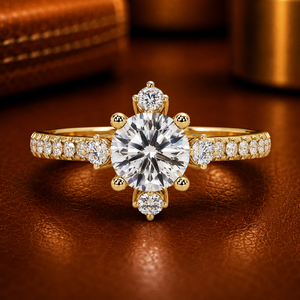 Anillo de Compromiso de Diamante Cultivado en Laboratorio con Corte Redondo, Joyería Fina Personalizada, Anillo de Boda con Halo Floral de Oro Puro de 14K, Anillo de Compromiso para Mujer - Product Image 1