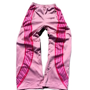 กางเกงวอร์มทรงแบ็กเกอร์ระบายอากาศของผู้ชายกางเกงขาบานผ้าไนลอนแบบโค้งลายทางเอวกลางกันรอยยับออกแบบได้ตามต้องการ - Product Image 1