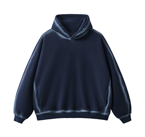 Sudadera con Capucha Oversize de Felpa para Hombre, Negra con Borde Desgastado, Manga Regular, Color Sólido, Estilo Urbano, Invierno, 100% Algodón, 360g - Product Image 1