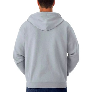 Men's Gray Hooded <b>Zip</b>-Up Fleece Sweatshirt Regular Fit Solid Color Casual <b>Hoodie</b> with Front <b>Pocket</b> Autumn Wear - Product Image 2