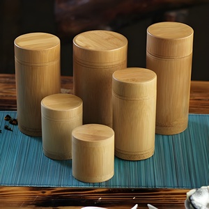Coffee and Tea Canister Jar Set <b>Bamboo</b> Storage <b>Containers</b> Natural Round Tube With Lid Wood <b>Container</b> Sets - Product Image 6