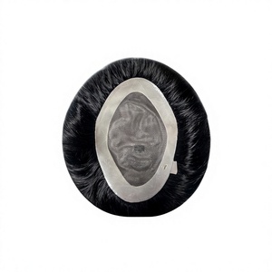 Toupee de Cabello Liso Negro con Base de Encaje BD y Monofilamento, Parte Central, 130% de Densidad, Cabello Remy Indio, Nudos Invisibles - Product Image 1