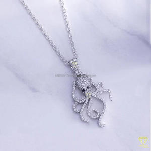 High Shine Sea Life Pendant <b>Necklace</b> Featuring Moissanite Diamonds In <b>Solid</b> 925 <b>Silver</b> Hip Hop Jewelry - Product Image 4