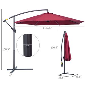 Ombrellone da Esterno da 3 Metri con Braccio Orientabile, Resistente ai Raggi UV e all'Acqua, per Cortili, Giardini e Ristoranti, Colore Rosso - Product Image 3