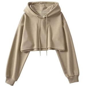 Sudadera Corta para Mujer, Color Sólido, Hombros Caídos, Manga Larga, Informal, Tejida, para Otoño - Product Image 1