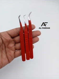 Pinzas para Extensión de Pestañas Recién Llegadas, Recubrimiento en Polvo Rojo, Curvatura Fuerte de 45 y 90 Grados, con Cajas de Cartón - Product Image 4