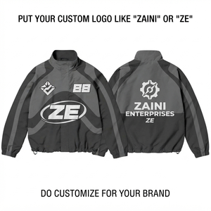 120 GSM Premium Polyester <b>Windbreaker</b> Jacket Grey <b>Black</b> Contrast Panel Custom Logo Waterproof Breathable Winter Men's Outdoor - Product Image 1