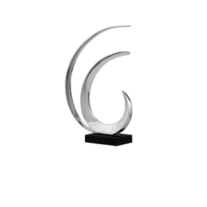 Nueva Escultura Decorativa de Aluminio Plateado con Forma de Ola Oceánica y Base Negra para Decoración de Mesa en Hogar, Oficina o Sala de Estar - Product Image 1