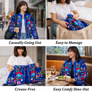 Chaqueta Bomber Bordada con Flores Hecha a Mano para Mujer, Cuello Alto, Manga Larga, Forro de Algodón - Product Image 4