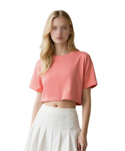 Camiseta Corta de Verano para Mujer, 100% Algodón, Tejido Transpirable, Sexy, con Logotipo Personalizado, Cuello Redondo, Corte Holgado - Product Image 4