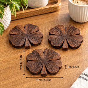 ที่รองแก้วไม้รูปโคลเวอร์ ที่รองแก้วกาแฟไม้ ป้องกันโต๊ะ สำหรับห้องครัวและบ้าน - Product Image 3