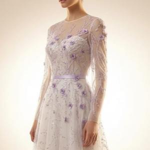 Vestido de noche de lujo con cuentas de lavanda, manga larga, línea A, de tul, venta al por mayor, suministro del fabricante - Product Image 2