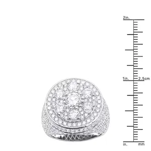 EtherStar 4.00ct Lab Grown Diamond Luxury <b>Mens</b> <b>Ring</b> Gold Round Rosette Flower Cluster Halo Pave Shoulders <b>Signet</b> Band - Product Image 5