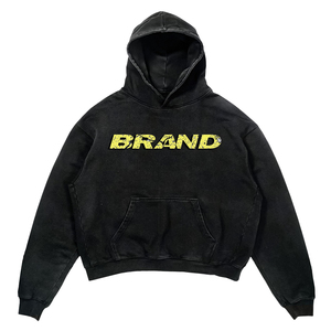 เสื้อฮู้ดโอเวอร์ไซส์ผู้ชายสำหรับฤดูหนาว สีดำ ผ้าฝ้ายฟลีซ สไตล์สตรีทแวร์ พิมพ์ลายสกรีนแบบดิสเทรส โลโก้ตัวอักษรด้านหน้าและด้านหลัง - Product Image 2