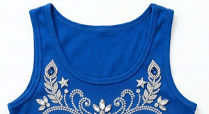 Blue <b>Rhinestone</b> <b>Crop</b> Tank <b>Top</b> Sleeveless Women's Floral Logo Casual Party Tee - Product Image 2