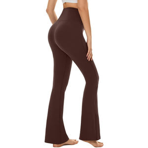 Women's Slim Fit High Waist Flared <b>Leggings</b> Breathable Anti-Bacterial Seamless Dark <b>Brown</b> Active Wear Gym Yoga - Product Image 4