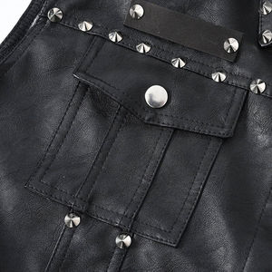 Gilet en cuir pour homme, style motard, col montant, avec rivets, couleur unie, longueur standard, vêtement d'extérieur d'automne, professionnel - Product Image 6