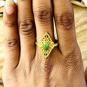 New Arrival Brass <b>Rings</b> Tribal <b>Turquoise</b> <b>Ring</b> Boho Brass Jewelry Women 18k Gold Plated Filigree Marquise For Wholesale/OEM/ODM - Product Image 6