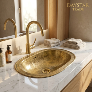 Évier rectangulaire à un seul bac en laiton brossé Daystar Trade, à quatre trous, design contemporain fait main, robinet de cuisine - Product Image 1