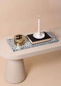 ถาดโลหะดีไซน์เก๋ ถาดเปลือกหอยมุก ถาดโมเสคเปลือกหอยลายเรขาคณิต ถาดเสิร์ฟทรงยาวเคลือบเงิน - Product Image 5