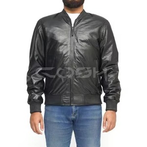 Veste en cuir perforé noir tendance avec bordure côtelée, fermeture éclair intégrale, vêtement d'extérieur d'hiver, fabricant de vêtements - Product Image 5