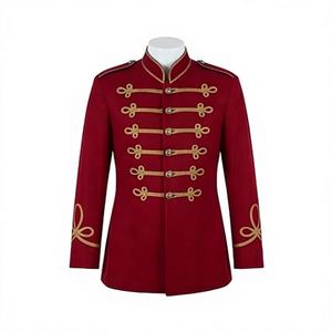 เสื้อโค้ทวินเทจสีแดงแบบยูนิเซ็กซ์ กระดุมสองแถว ผ้าขนสัตว์ 100% คอจีน แต่งริบบิ้นสีทอง ลายการ์ตูน/ลายจุด เสื้อโค้ทฤดูหนาวแบบเป็นทางการ - Product Image 1