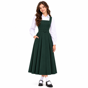 Uniforme Escolar Verde Oscuro para Niñas, Blusa Blanca de Manga Larga con Lazo, Falda Plisada, Conjunto de Uniforme Escolar para Adolescentes - Product Image 1