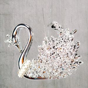 Décoration de Noël et du Nouvel An, couronne de cygne en acrylique floqué de velours rouge rose brillant argenté doré plaqué or, paillettes blanches irisées - Product Image 1