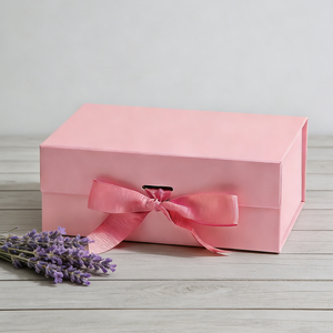 Caja de Regalo Magnética de Cartón Plegable Rosa para Vestido de Novia con Logotipo Personalizado y Listón - Product Image 5