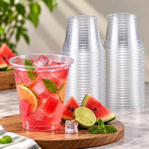 Gobelets jetables en plastique PET transparent EcoRev avec logo personnalisé imprimé, modèle ECO38, sérigraphiés pour thé au lait et café - Product Image 1