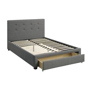 Queen Size Bedroom Furniture <b>Grey</b> Polyfiber 1pc Tufted <b>Headboard</b> with Storage Drawers and Footboard Upholstered Bed - Product Image 1