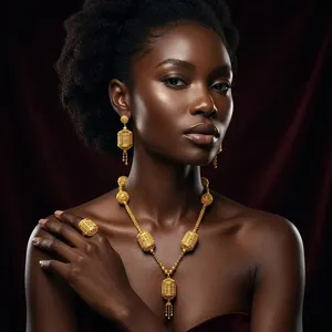 Ensemble de colliers pour femmes en laiton plaqué or avec pendentif fleur et chaîne maille forçat - Design classique, bijoux de mariage - Product Image 4