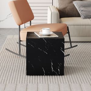Lussuoso Tavolino da Caffè in MDF con Texture Marmo Nero 15.7*15.7*15.7 Pollici, Design Cubico alla Moda per Soggiorno - Product Image 2