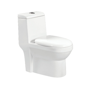 Inodoro de una pieza Berry con taza alargada, montaje en suelo, descarga dual por gravedad, sifón en P, ecológico, fácil de limpiar, cerámico, para hotel - Product Image 1