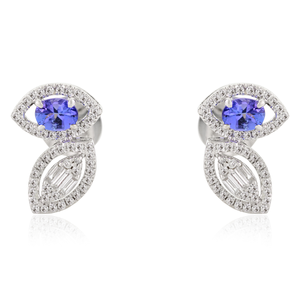 18K White Gold <b>Emerald</b> <b>Stud</b> <b>Earrings</b>-Classic Flower Statement Jewelry - Product Image 2